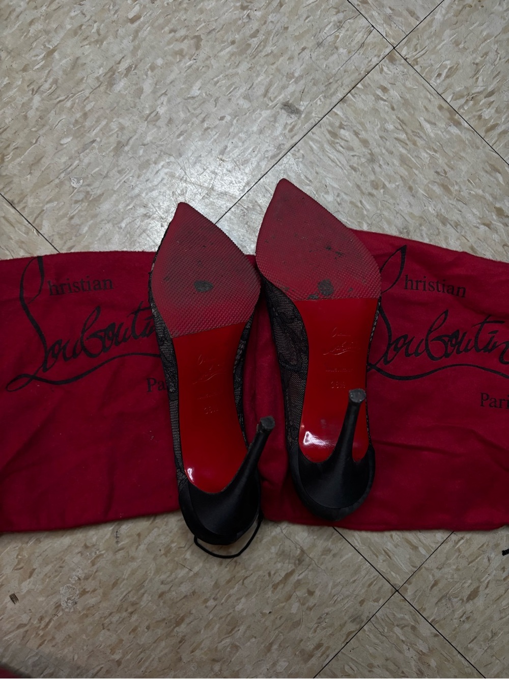 Christian Louboutin Black Lace Pointed Toe Pumps - Picture 6 of 9